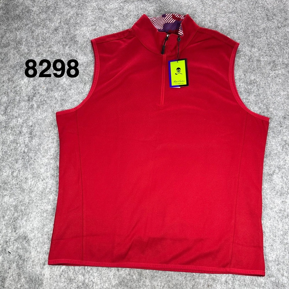 Robert Graham Clubhouse Mens Red Addle 1/4 Zip Golf Vest UV Protection Large NEW